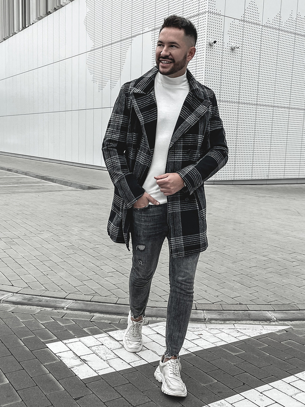 Чорне утеплене чоловіче зимове картате пальто Bolf 1193-1