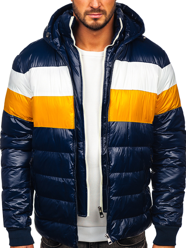 Темно-синя стьобана куртка чоловіча зимова Bolf 6592