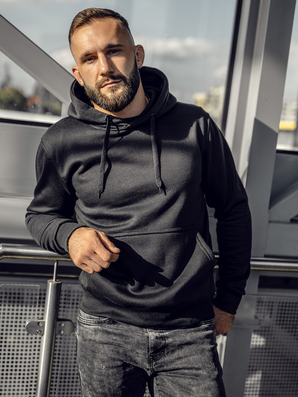 Чорна чоловіча толстовка з капюшоном кенгуру Bolf 2009A4