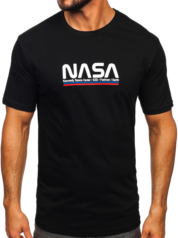 Чорна бавовняна чоловіча футболка з принтом Bolf 14749