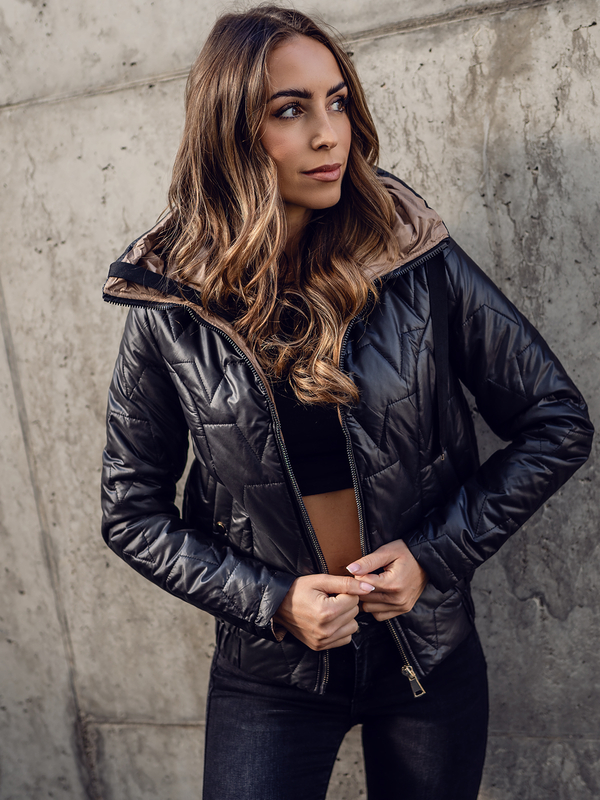 Чорна стьобана жіноча демісезонна куртка з капюшоном Bolf B8219A
