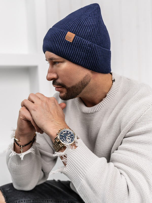 Темно-синя утеплена чоловіча зимова шапка Bolf 387043