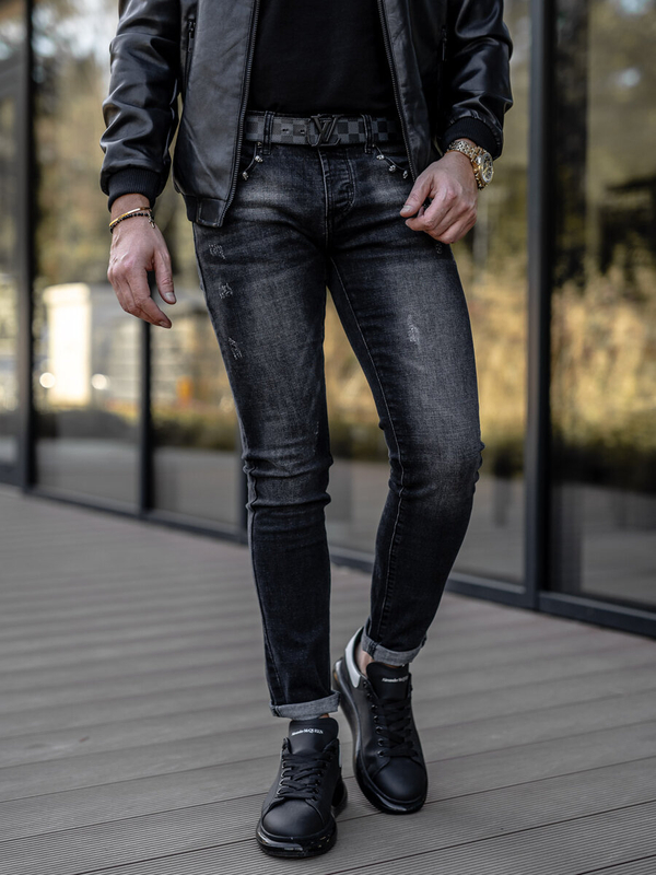 Чорні чоловічі джинсові штани slim fit Bolf MP0057N