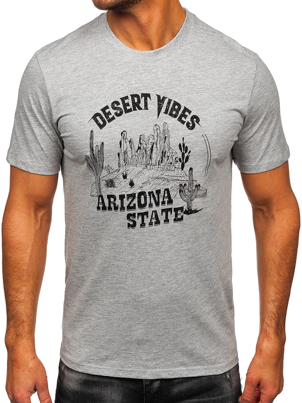 Чоловіча сіра бавовняна футболка з принтом Bolf MPO3483