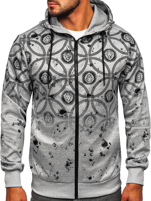 Сіра чоловіча толстовка на блискавці з капюшоном Bolf 27B8122