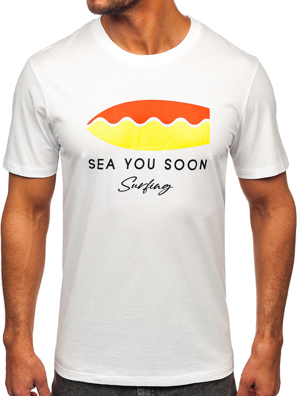 Біла бавовняна чоловіча футболка з принтом Bolf MPO3457