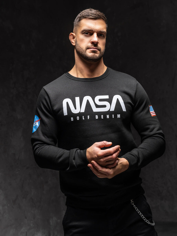 Чорна чоловіча толстовка без капюшона з принтом BOLF 146955B