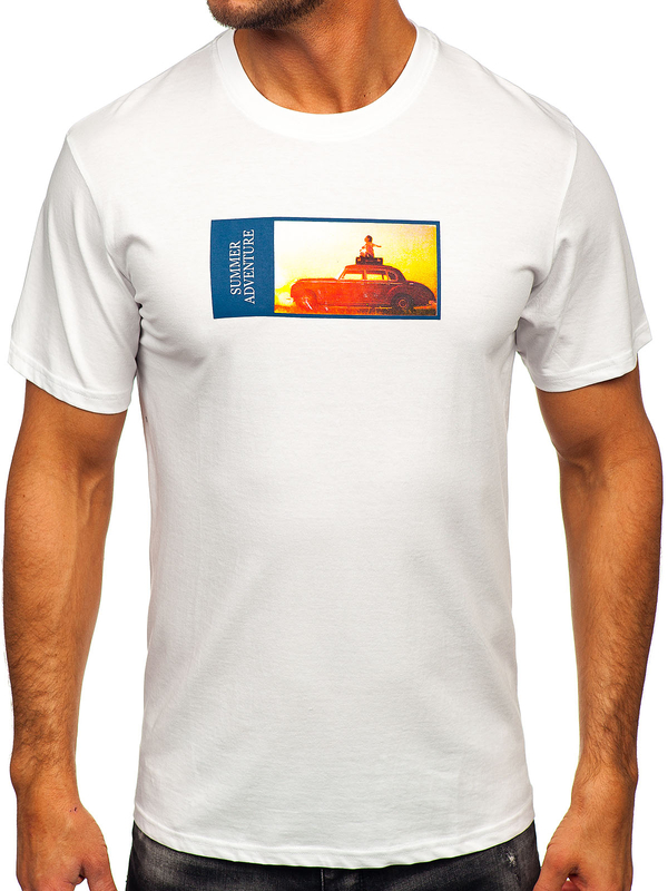 Біла бавовняна чоловіча футболка з принтом Bolf MPO3559