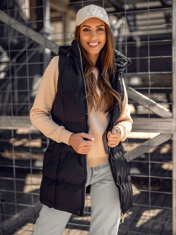 Чорна подовжена стьобана жіноча жилетка Bolf 5M721A