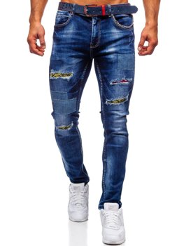 Темно-сині чоловічі джинсові штани slim fit з поясом Bolf 80034W0